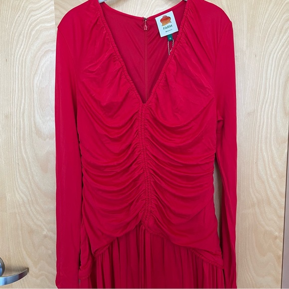 NWOT Farm Rio V Neckline Ruched Red Maxi Dress Long Sleeves Size XL - Picture 6 of 8